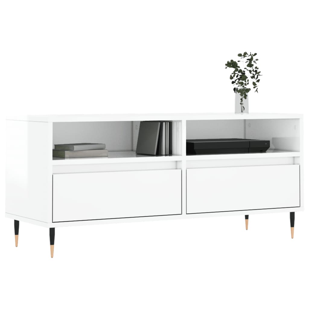 Magasfényű fehér szerelt fa tv-szekrény 100 x 34,5 x 44,5 cm Magasfényű fehér szerelt fa tv-szekrény 100 x 34,5 x 44,5 cm