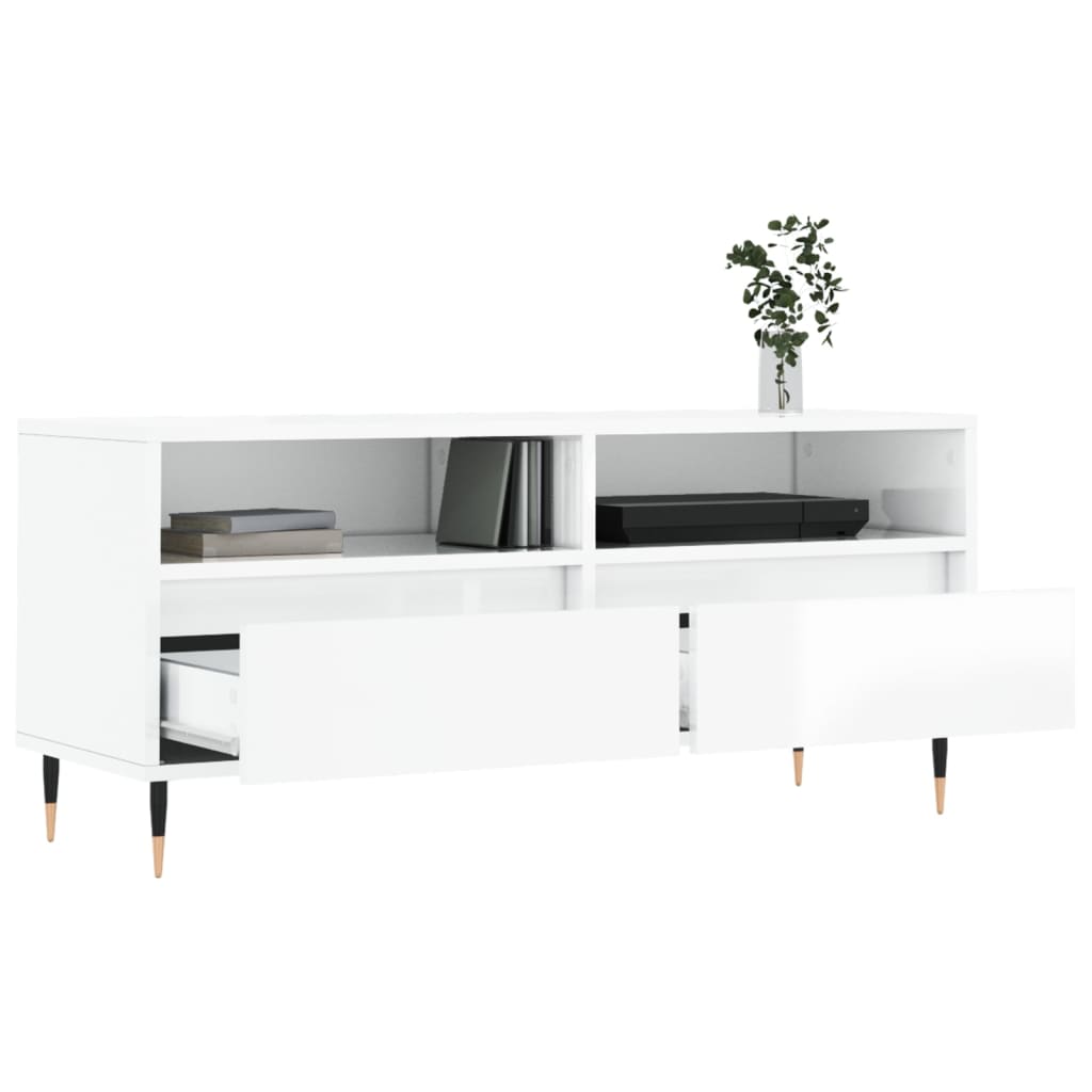 Magasfényű fehér szerelt fa tv-szekrény 100 x 34,5 x 44,5 cm Magasfényű fehér szerelt fa tv-szekrény 100 x 34,5 x 44,5 cm