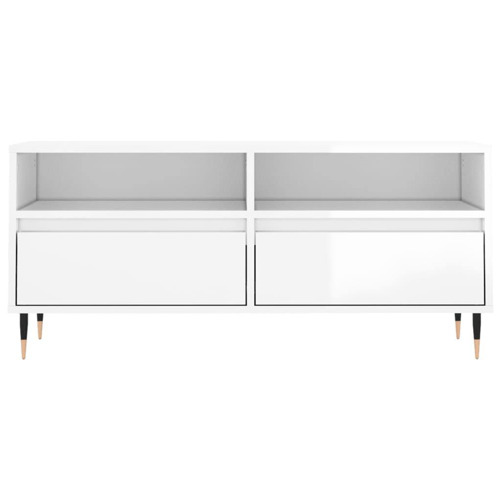 Magasfényű fehér szerelt fa tv-szekrény 100 x 34,5 x 44,5 cm Magasfényű fehér szerelt fa tv-szekrény 100 x 34,5 x 44,5 cm