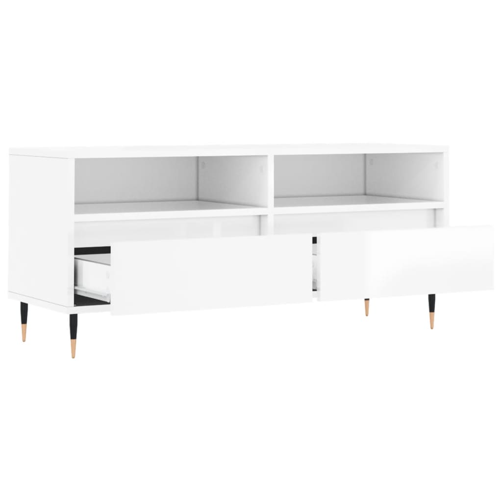 Magasfényű fehér szerelt fa tv-szekrény 100 x 34,5 x 44,5 cm Magasfényű fehér szerelt fa tv-szekrény 100 x 34,5 x 44,5 cm