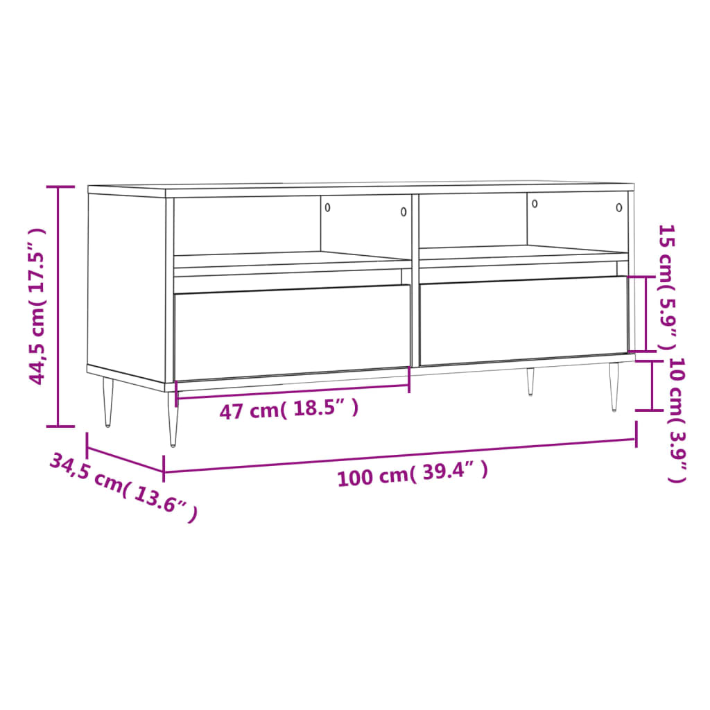 Betonszürke szerelt fa tv-szekrény 100x34,5x44,5 cm