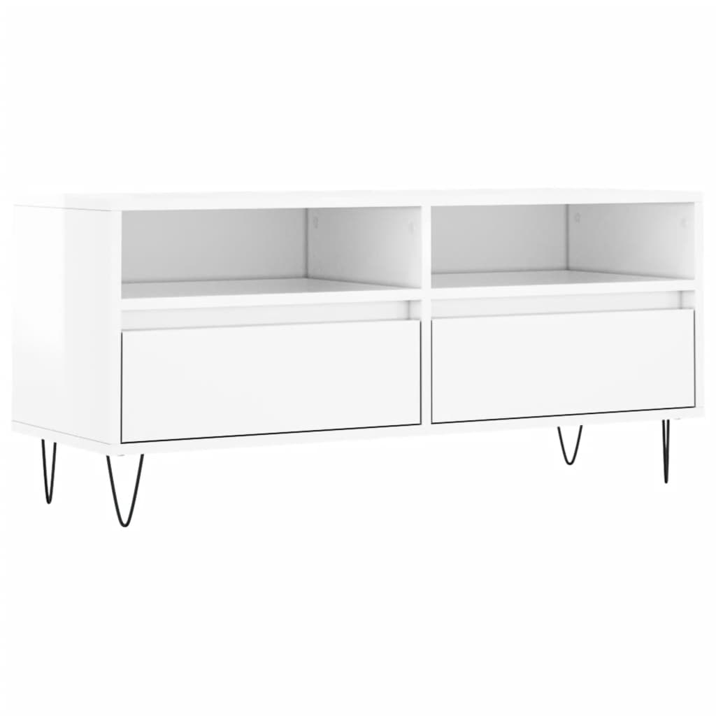 Magasfényű fehér szerelt fa tv-szekrény 100 x 34,5 x 44,5 cm