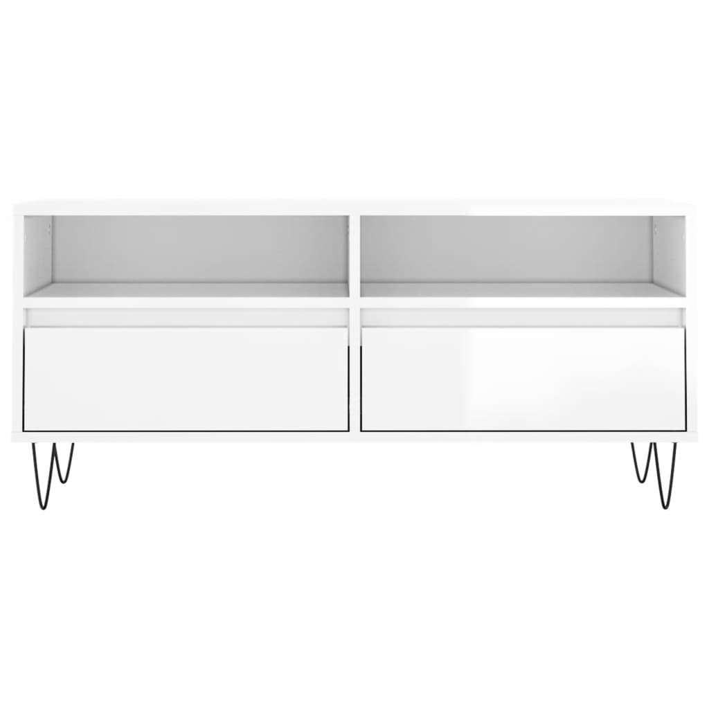 Magasfényű fehér szerelt fa tv-szekrény 100 x 34,5 x 44,5 cm