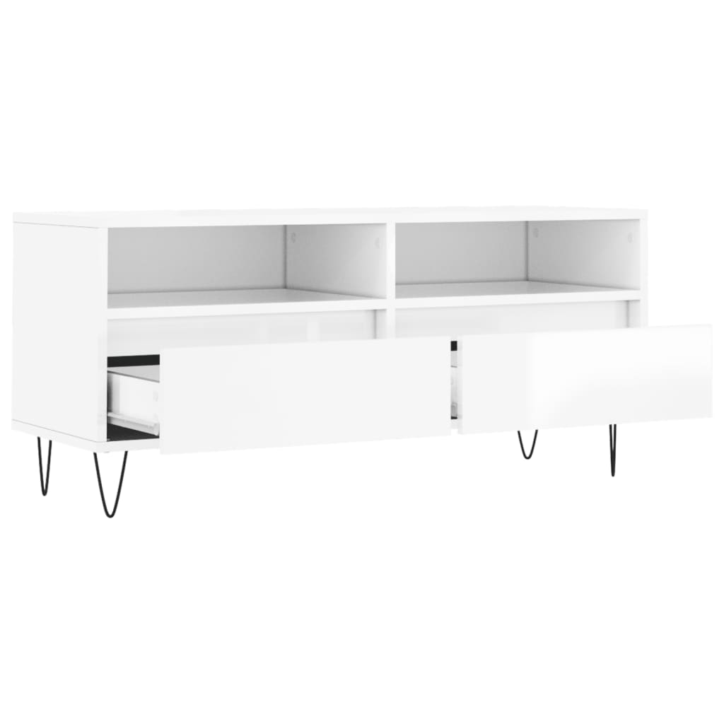 Magasfényű fehér szerelt fa tv-szekrény 100 x 34,5 x 44,5 cm