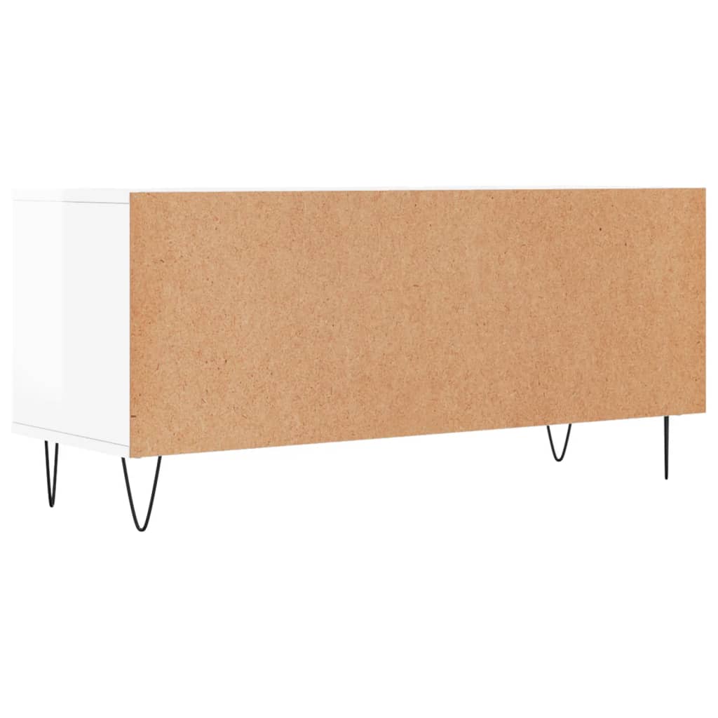 Magasfényű fehér szerelt fa tv-szekrény 100 x 34,5 x 44,5 cm
