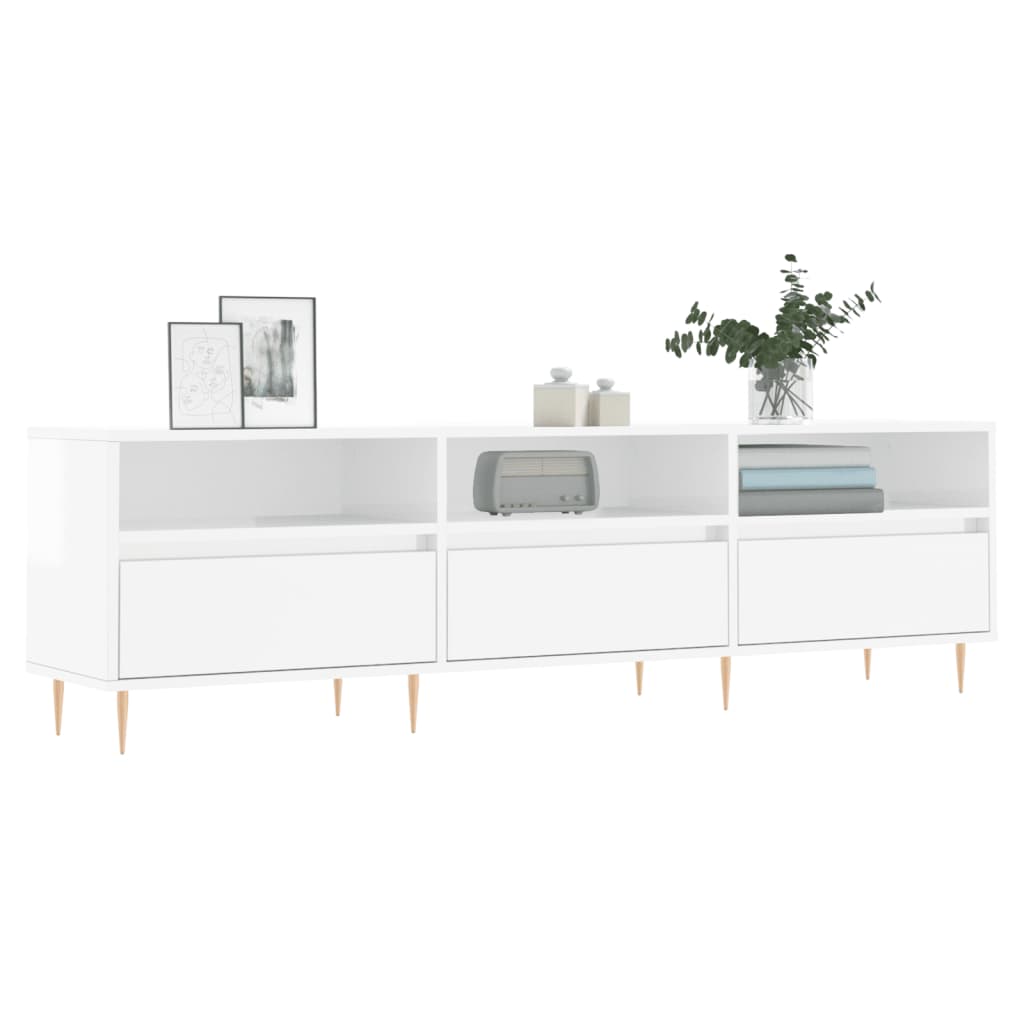 Magasfényű fehér szerelt fa tv-szekrény 150 x 30 x 44,5 cm Magasfényű fehér szerelt fa tv-szekrény 150 x 30 x 44,5 cm
