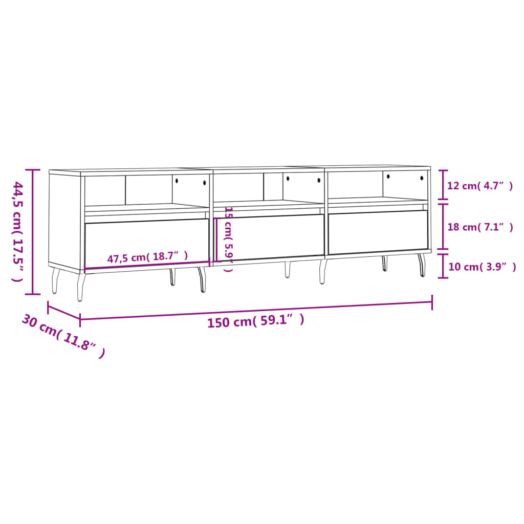 Fehér szerelt fa tv-szekrény 150 x 30 x 44,5 cm Fehér szerelt fa tv-szekrény 150 x 30 x 44,5 cm