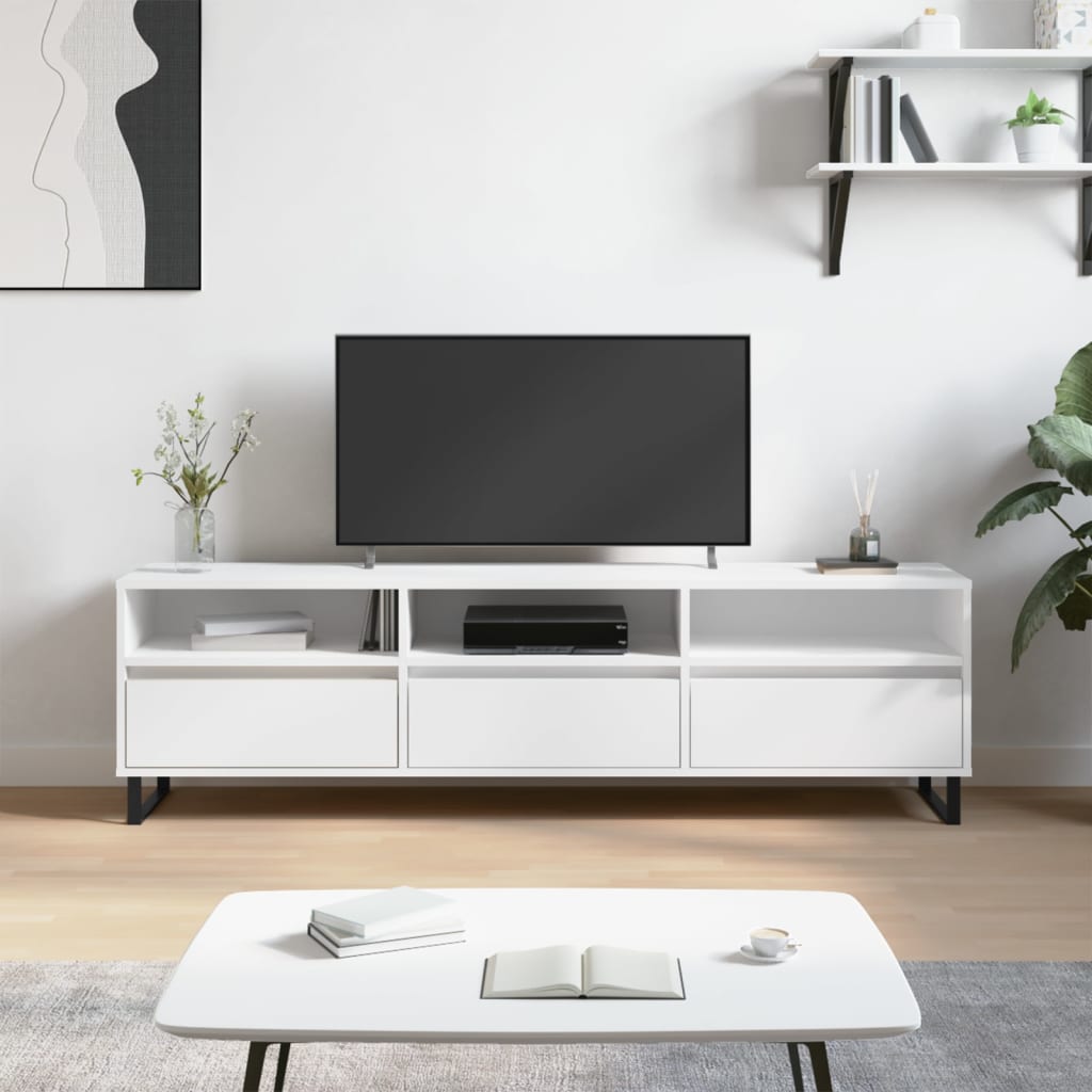 Fehér szerelt fa tv-szekrény 150 x 30 x 44,5 cm Fehér szerelt fa tv-szekrény 150 x 30 x 44,5 cm