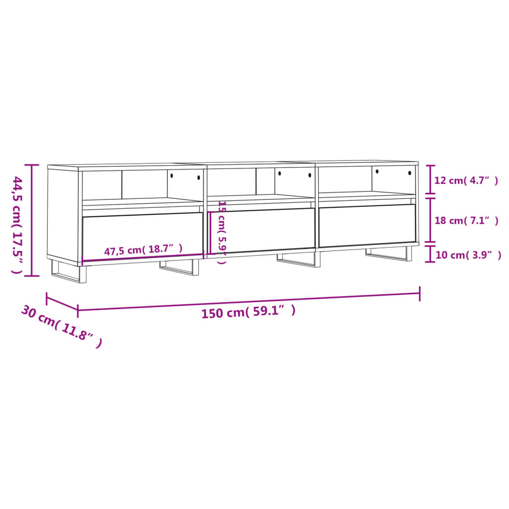 Fekete szerelt fa tv-szekrény 150 x 30 x 44,5 cm