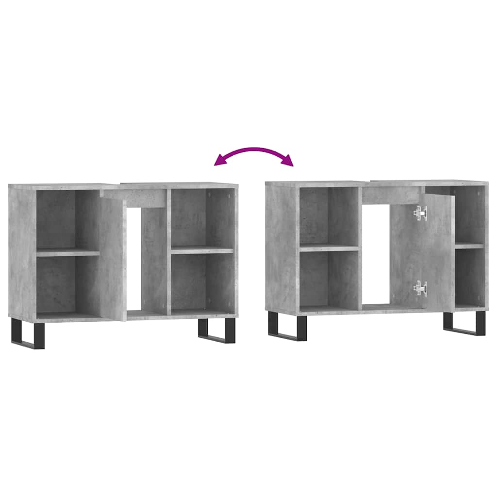 Betonszürke szerelt fa fürdőszobaszekrény 80 x 33 x 60 cm