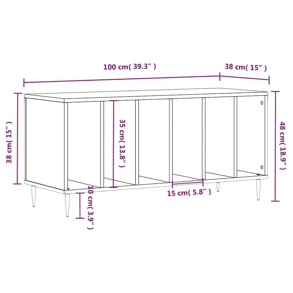 Betonszürke szerelt fa hanglemezszekrény 100 x 38 x 48 cm
