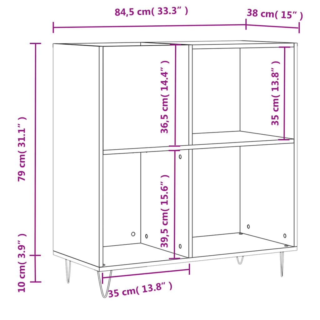 Fekete szerelt fa hanglemezszekrény 84,5 x 38 x 89 cm