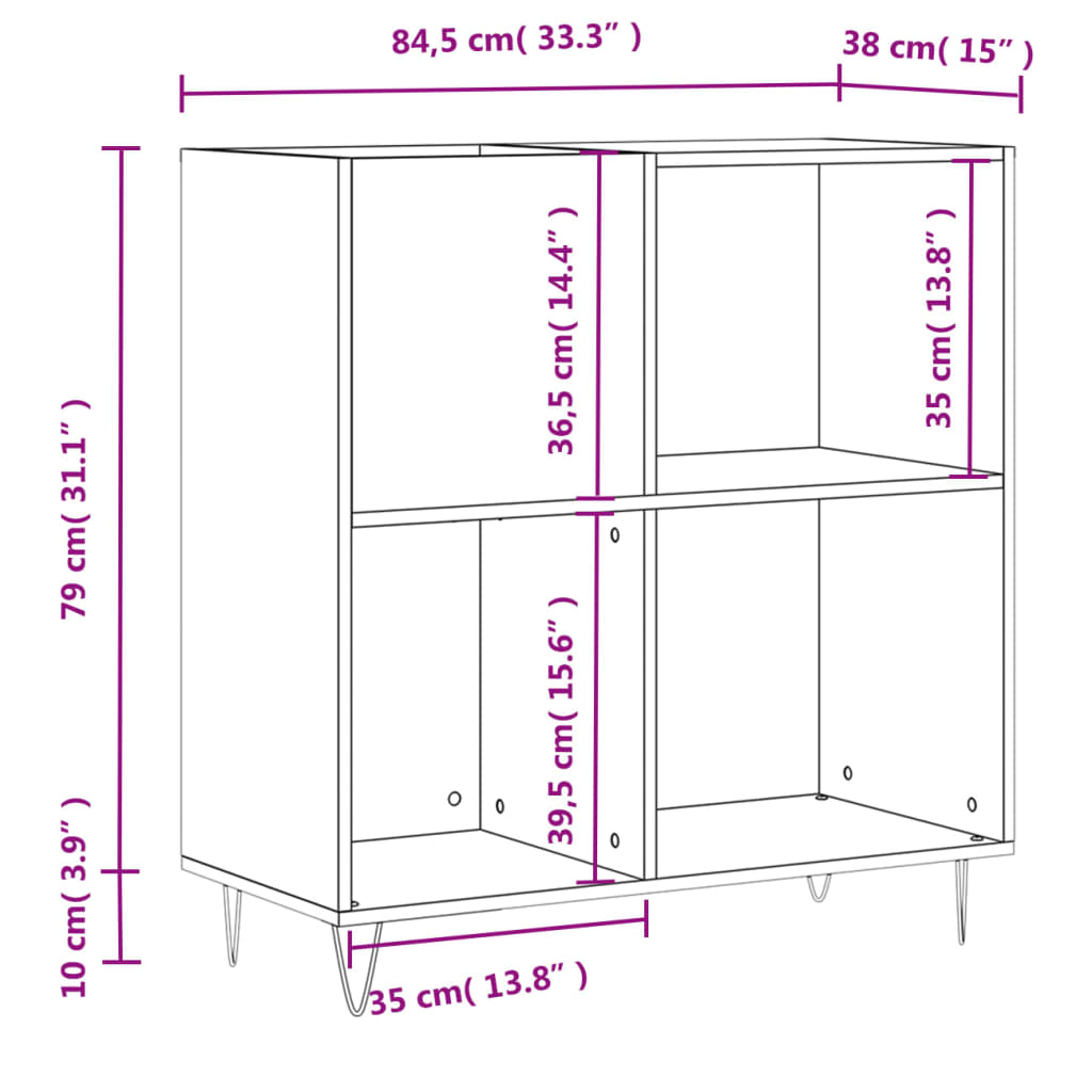 Füstös tölgy színű szerelt fa hanglemezszekrény 84,5x38x89 cm