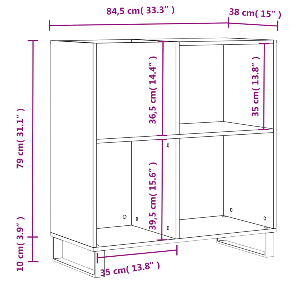 Fekete szerelt fa hanglemezszekrény 84,5 x 38 x 89 cm