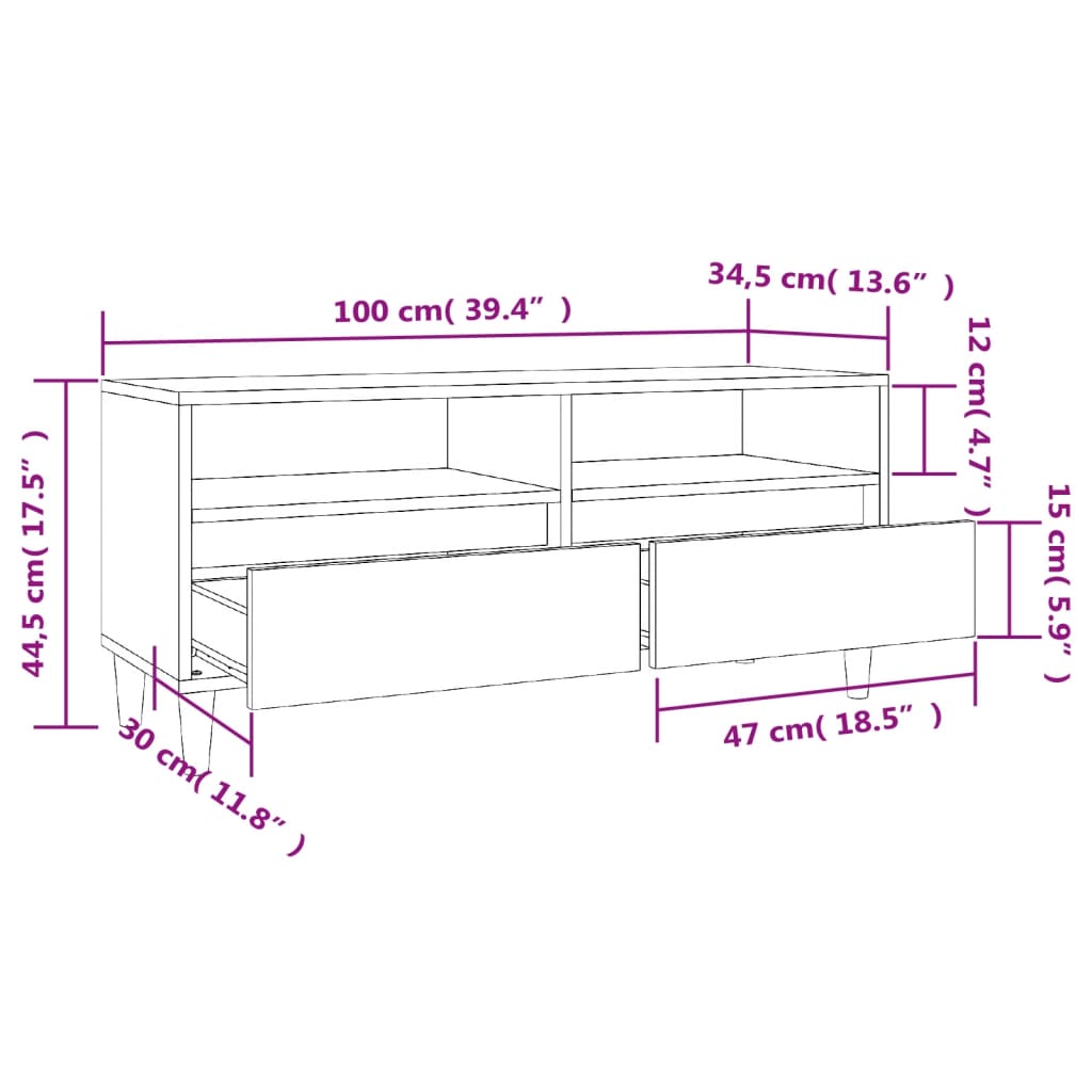 Fekete szerelt fa tv-szekrény 100 x 34,5 x 44,5 cm