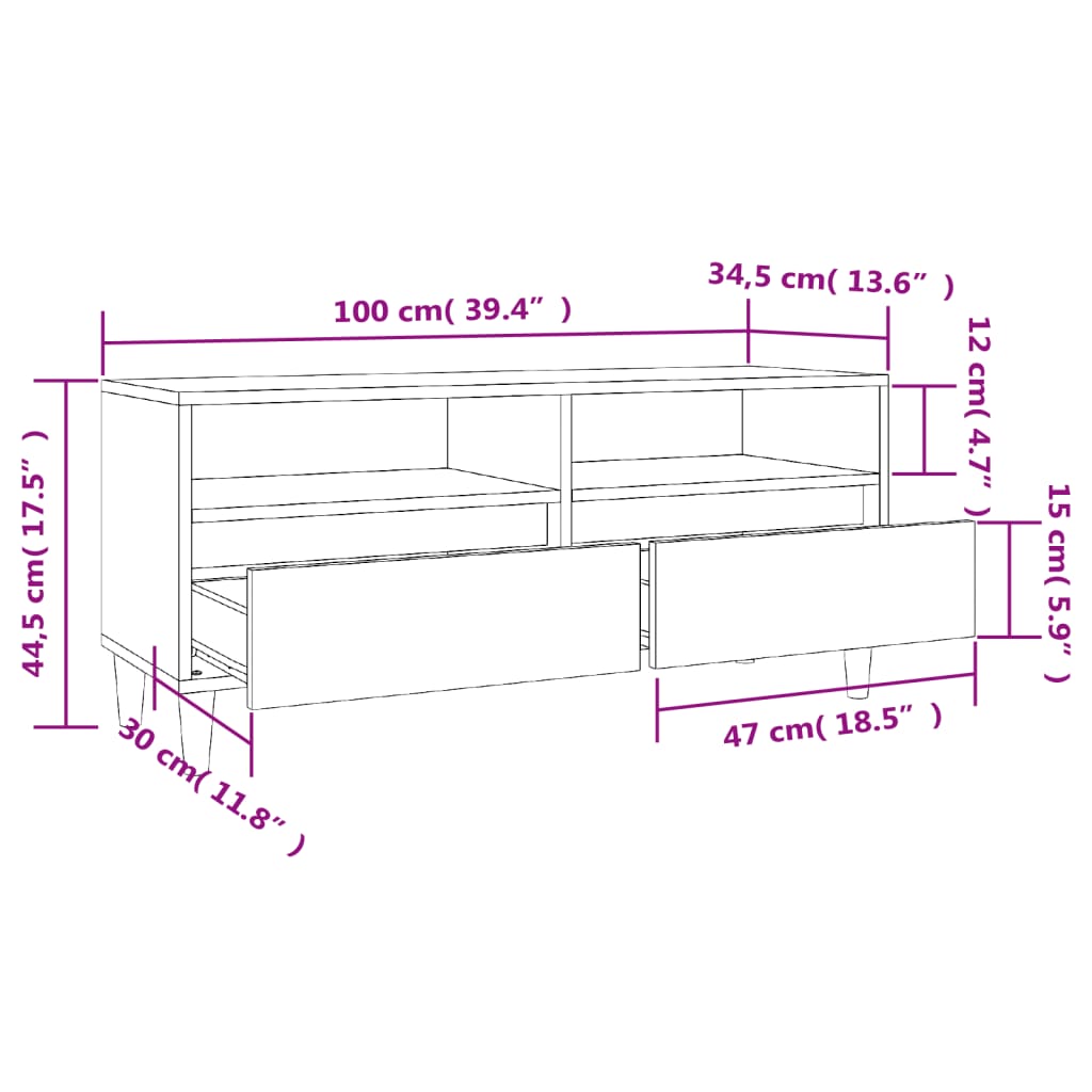 Betonszürke szerelt fa tv-szekrény 100x34,5x44,5 cm