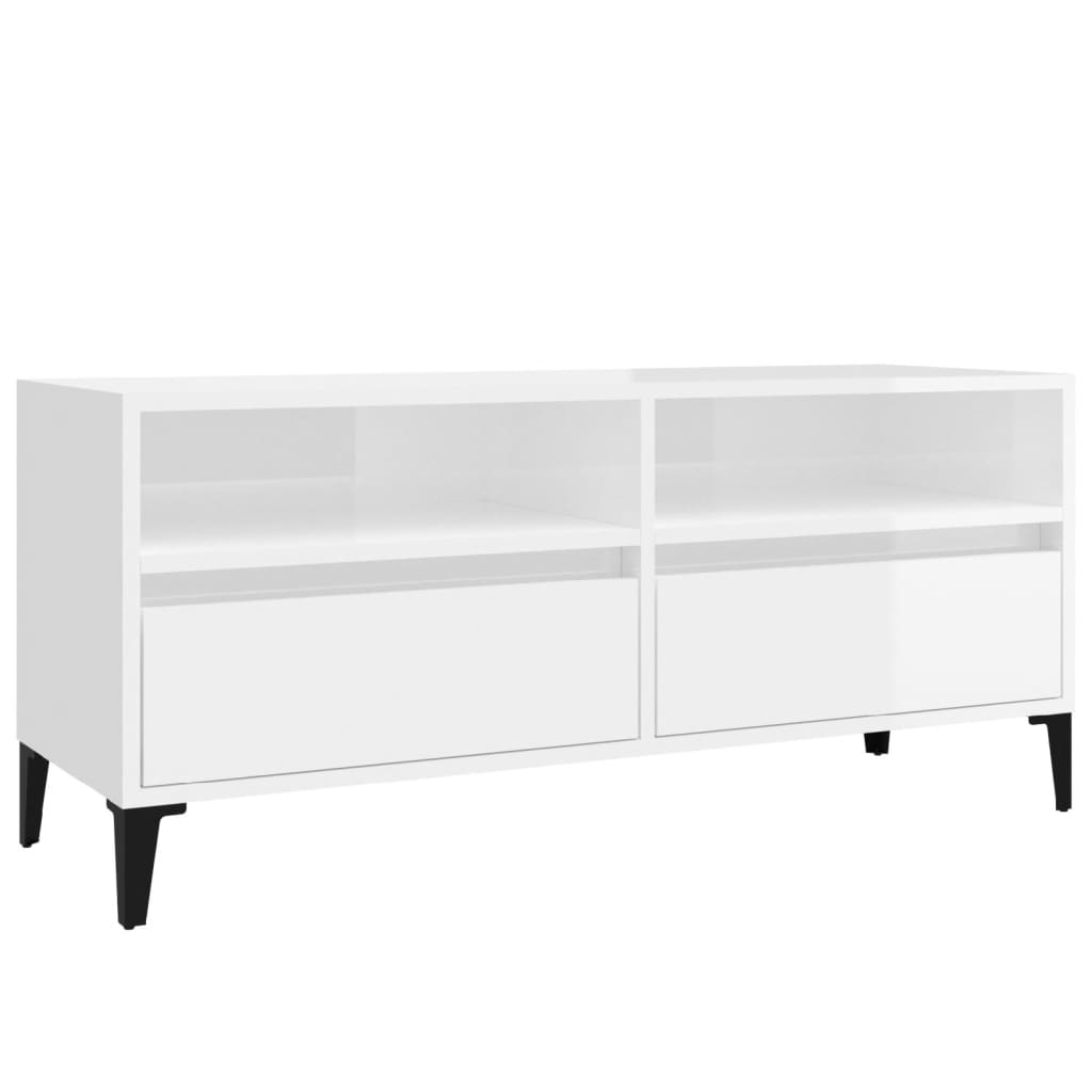 Magasfényű fehér szerelt fa tv-szekrény 100 x 34,5 x 44,5 cm