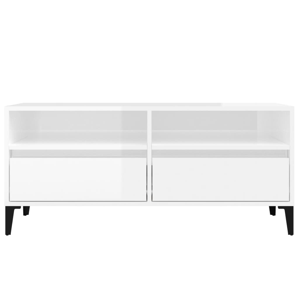 Magasfényű fehér szerelt fa tv-szekrény 100 x 34,5 x 44,5 cm