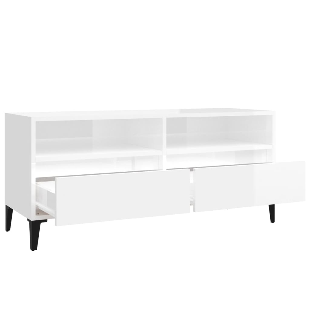 Magasfényű fehér szerelt fa tv-szekrény 100 x 34,5 x 44,5 cm