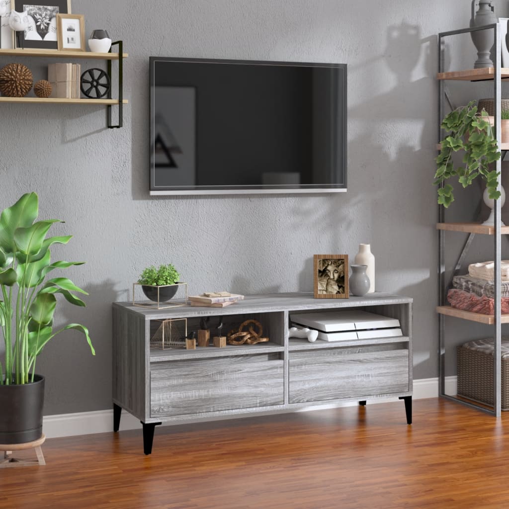 Szürke sonoma színű szerelt fa tv-szekrény 100x34,5x44,5 cm Szürke sonoma színű szerelt fa tv-szekrény 100x34,5x44,5 cm