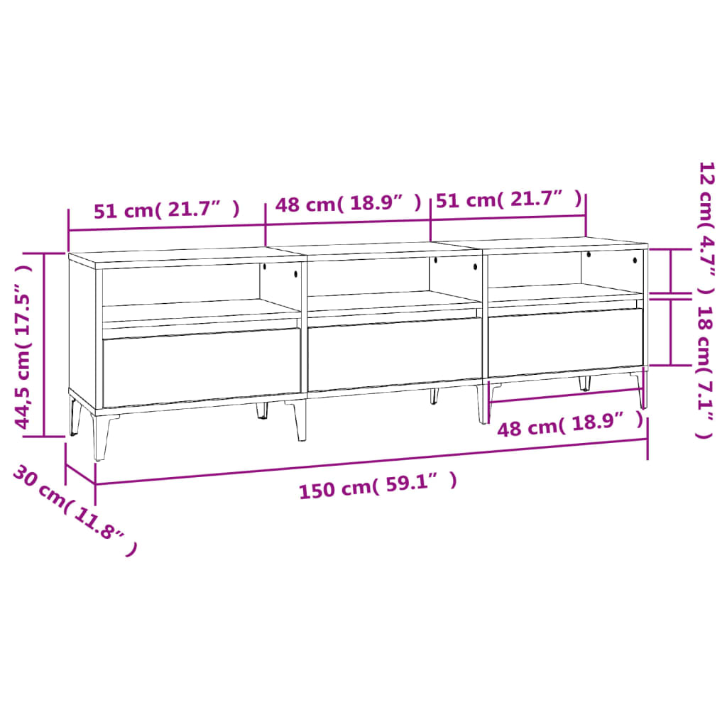 Fehér szerelt fa tv-szekrény 150 x 30 x 44,5 cm Fehér szerelt fa tv-szekrény 150 x 30 x 44,5 cm