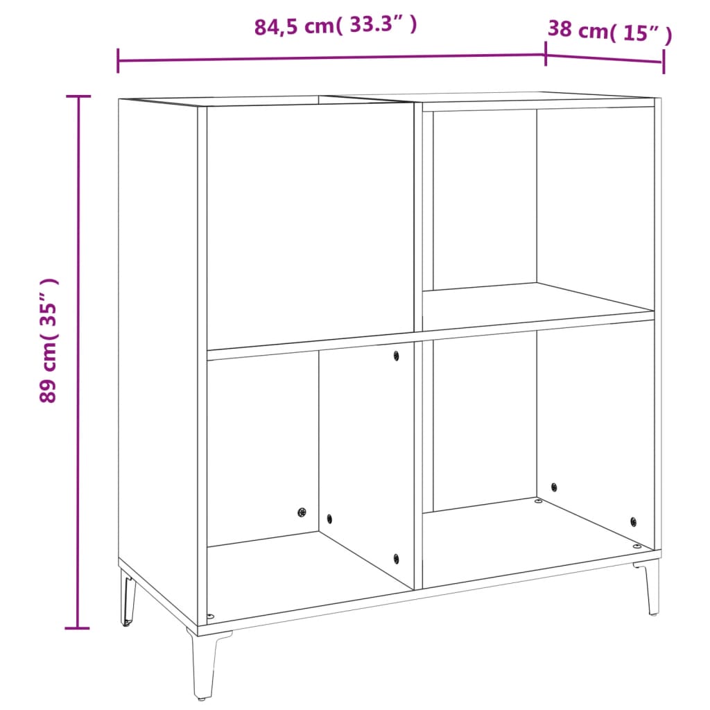 Fekete szerelt fa hanglemezszekrény 84,5 x 38 x 89 cm