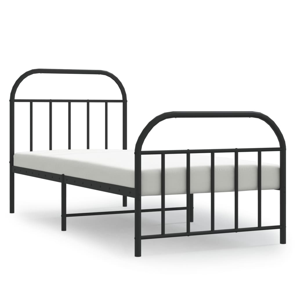 Fekete fém ágykeret fej- és lábtámlával 90 x 200 cm Fekete fém ágykeret fej- és lábtámlával 90 x 200 cm