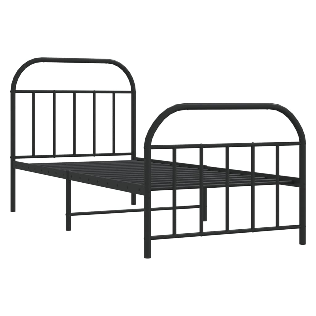 Fekete fém ágykeret fej- és lábtámlával 90 x 200 cm Fekete fém ágykeret fej- és lábtámlával 90 x 200 cm
