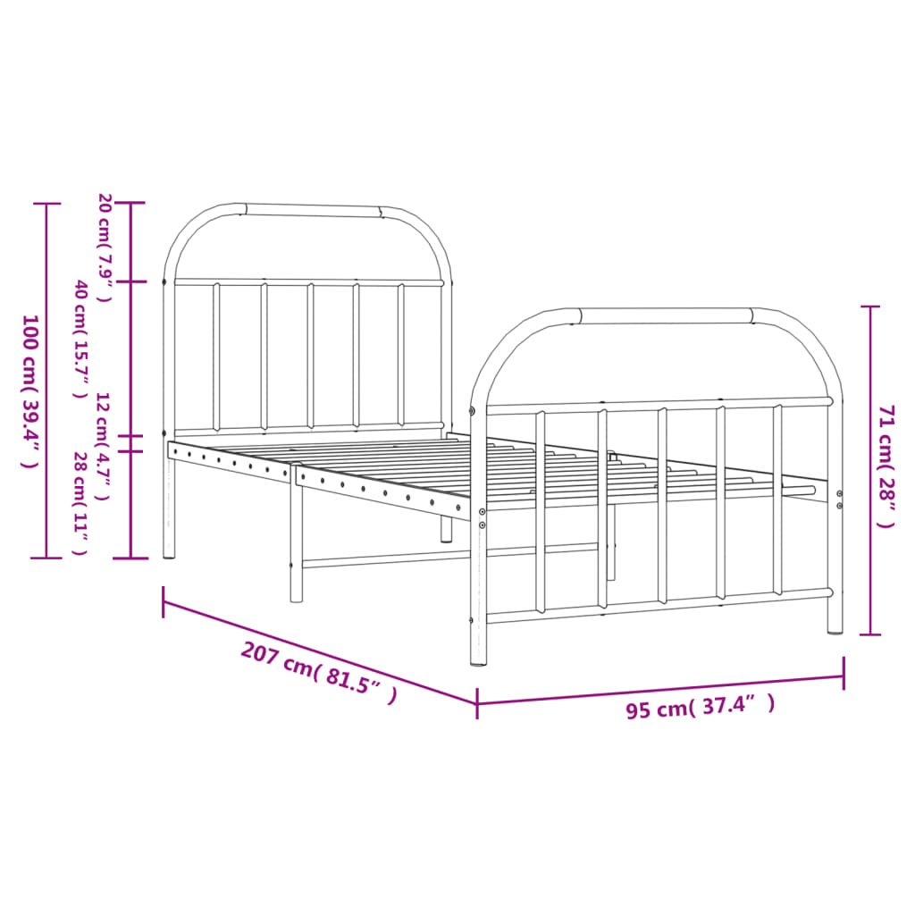Fekete fém ágykeret fej- és lábtámlával 90 x 200 cm Fekete fém ágykeret fej- és lábtámlával 90 x 200 cm