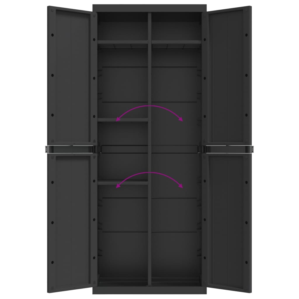 Fekete pp kültéri tárolószekrény 65 x 37 x 165 cm