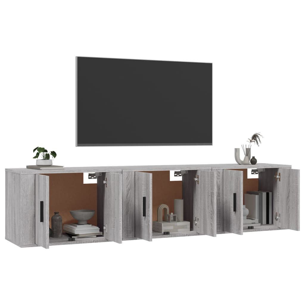 3 db szürke sonoma falra szerelhető tv-szekrény 57x34,5x40 cm