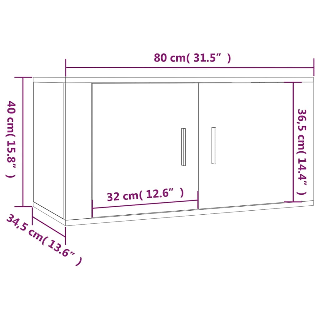 2 db füstös tölgyszínű fali tv-szekrény 80 x 34,5 x 40 cm