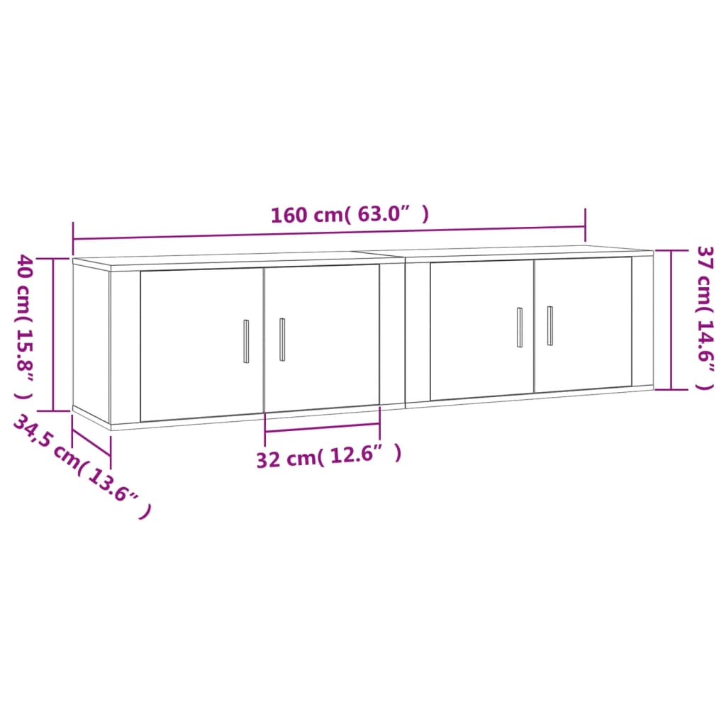 2 db szürke sonoma falra szerelhető tv-szekrény 80x34,5x40 cm