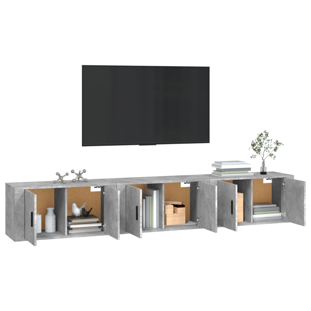 3 db betonszürke fali tv-szekrény 80 x 34,5 x 40 cm