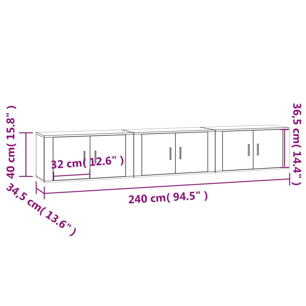 3 db füstös tölgyszínű fali tv-szekrény 80 x 34,5 x 40 cm 3 db füstös tölgyszínű fali tv-szekrény 80 x 34,5 x 40 cm