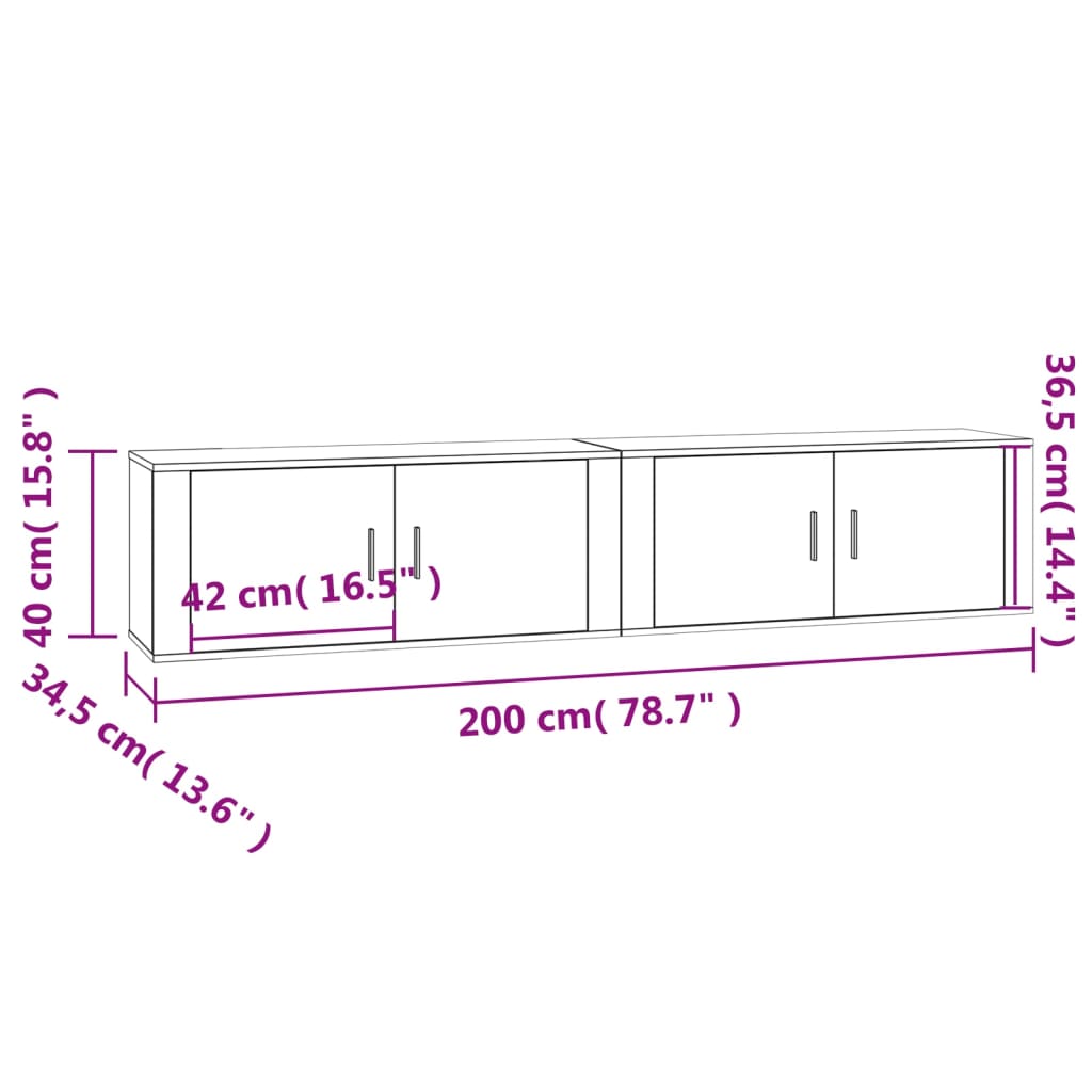 2 db betonszürke fali tv-szekrény 100 x 34,5 x 40 cm