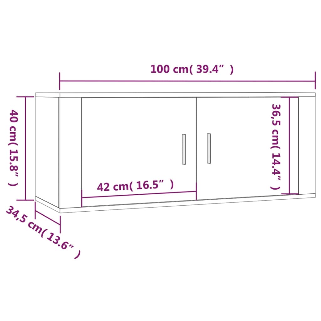 2 db betonszürke fali tv-szekrény 100 x 34,5 x 40 cm