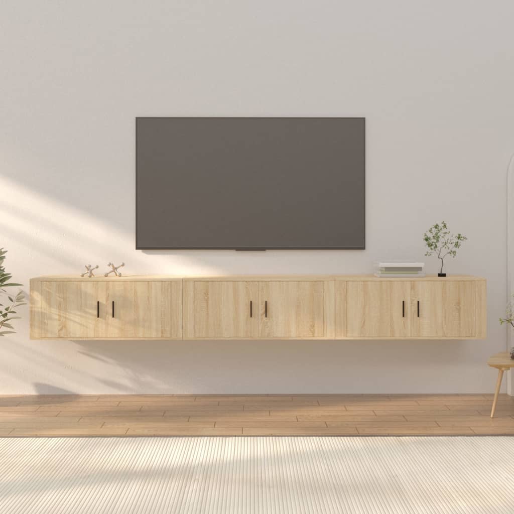3 db sonoma-tölgyszínű fali tv-szekrény 100 x 34,5 x 40 cm