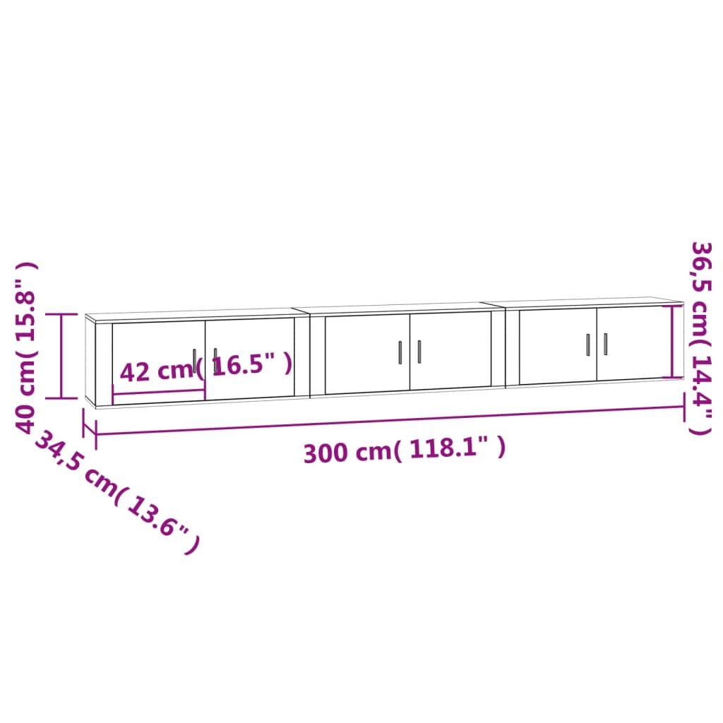 3 db füstös tölgyszínű fali tv-szekrény 100 x 34,5 x 40 cm 3 db füstös tölgyszínű fali tv-szekrény 100 x 34,5 x 40 cm