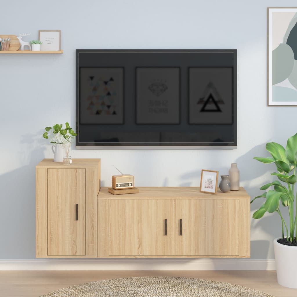 2-részes sonoma-tölgyszínű szerelt fa tv-szekrényszett 2-részes sonoma-tölgyszínű szerelt fa tv-szekrényszett