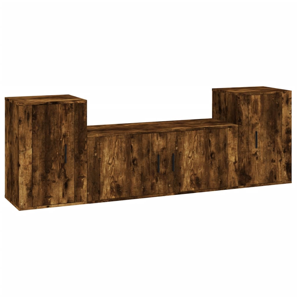 3 részes füstös tölgy színű szerelt fa tv-szekrényszett