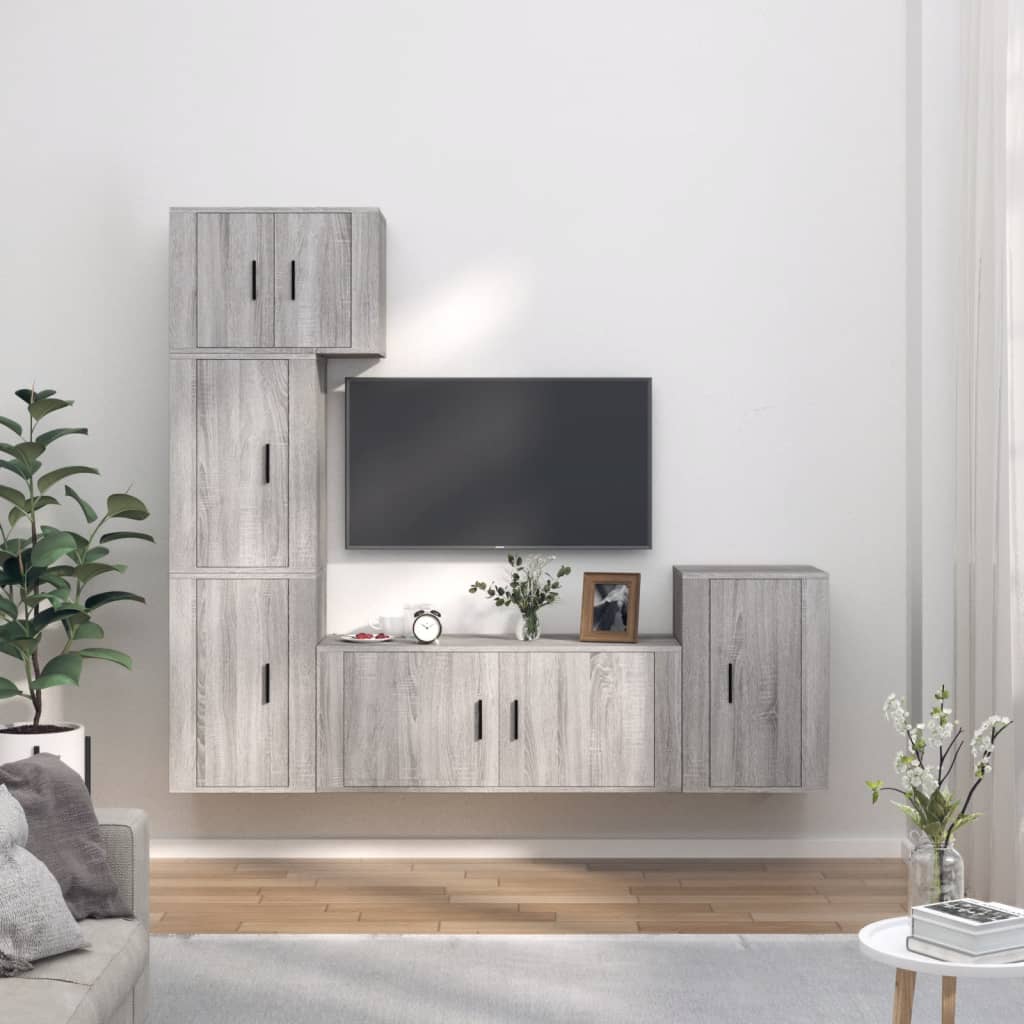 5 részes szürke sonoma színű szerelt fa tv-szekrényszett 5 részes szürke sonoma színű szerelt fa tv-szekrényszett