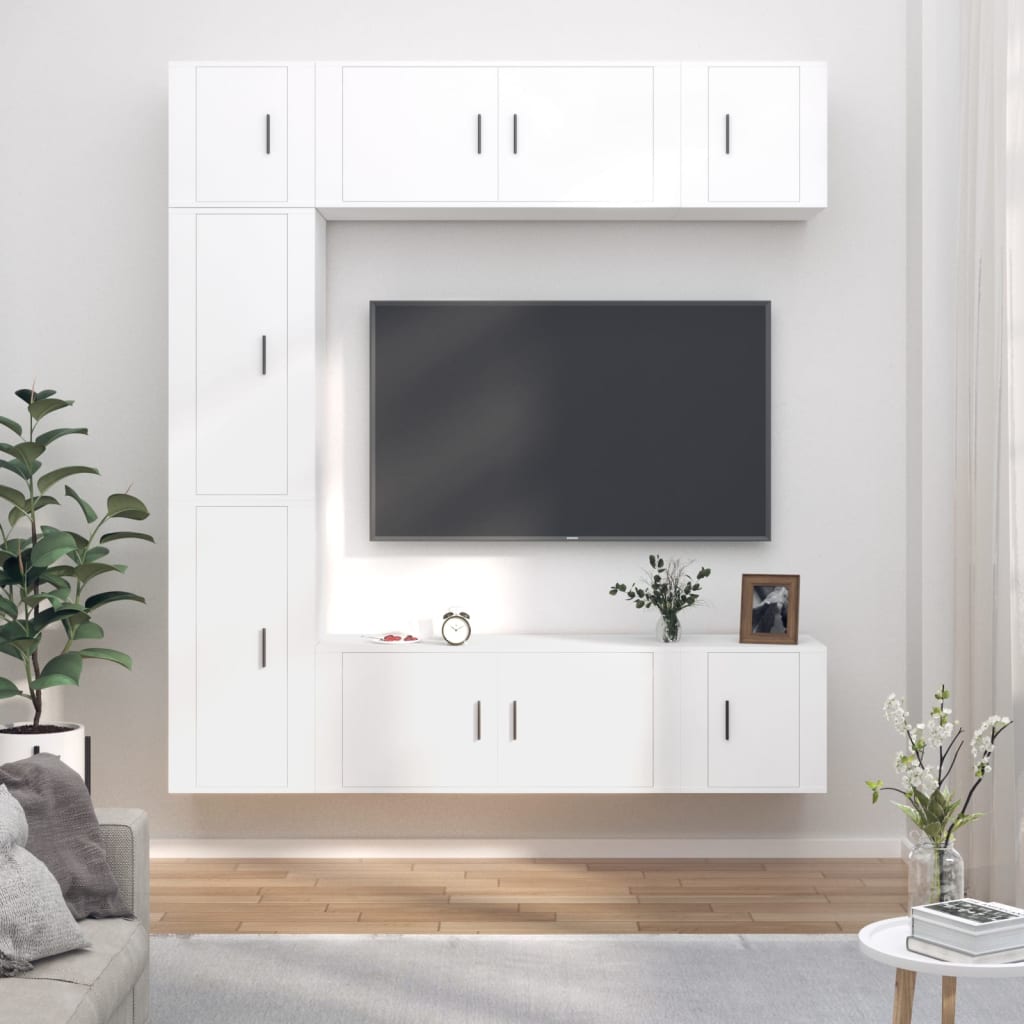 7 részes fehér szerelt fa tv-szekrényszett