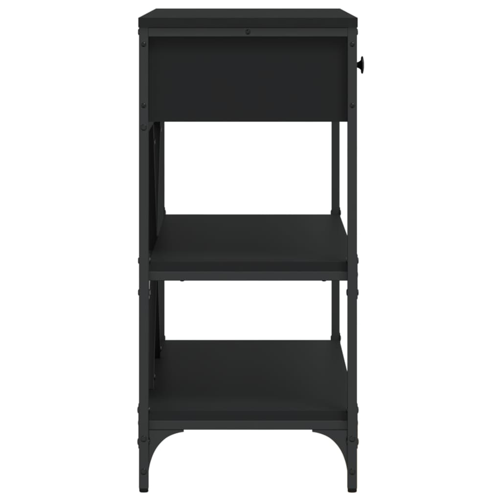 Fekete műfa tálalóasztal fiókokkal és polcokkal