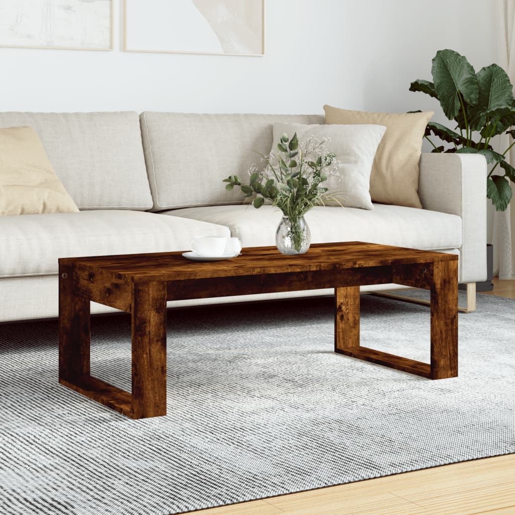 Füstös tölgyszínű szerelt fa dohányzóasztal 102x50x35 cm