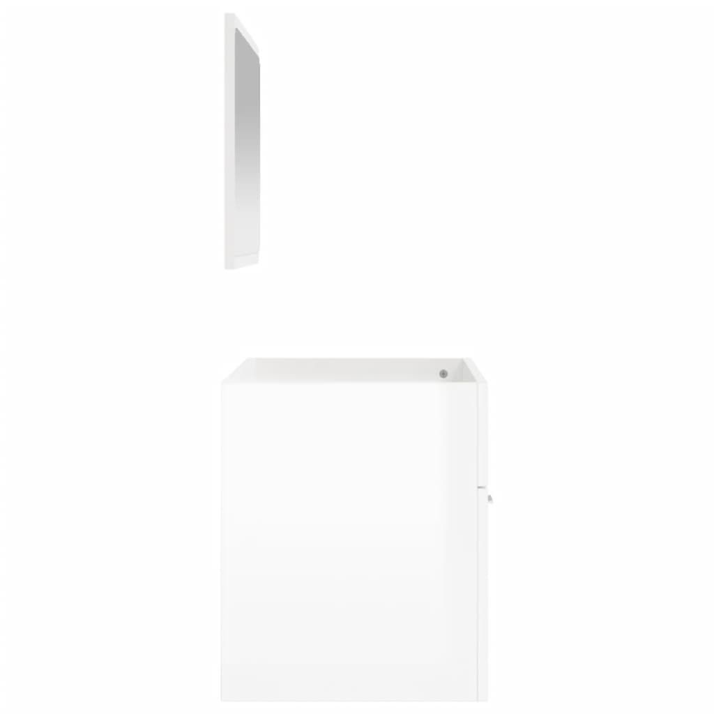 Magasfényű fehér szerelt fa fürdőszobaszekrény tükörrel