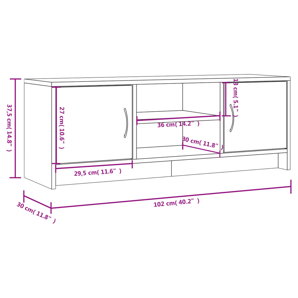 Fehér szerelt fa tv-szekrény 102x30x37,5 cm Fehér szerelt fa tv-szekrény 102x30x37,5 cm