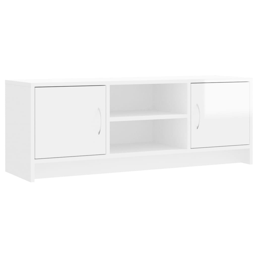 Magasfényű fehér szerelt fa tv-szekrény 102x30x37,5 cm