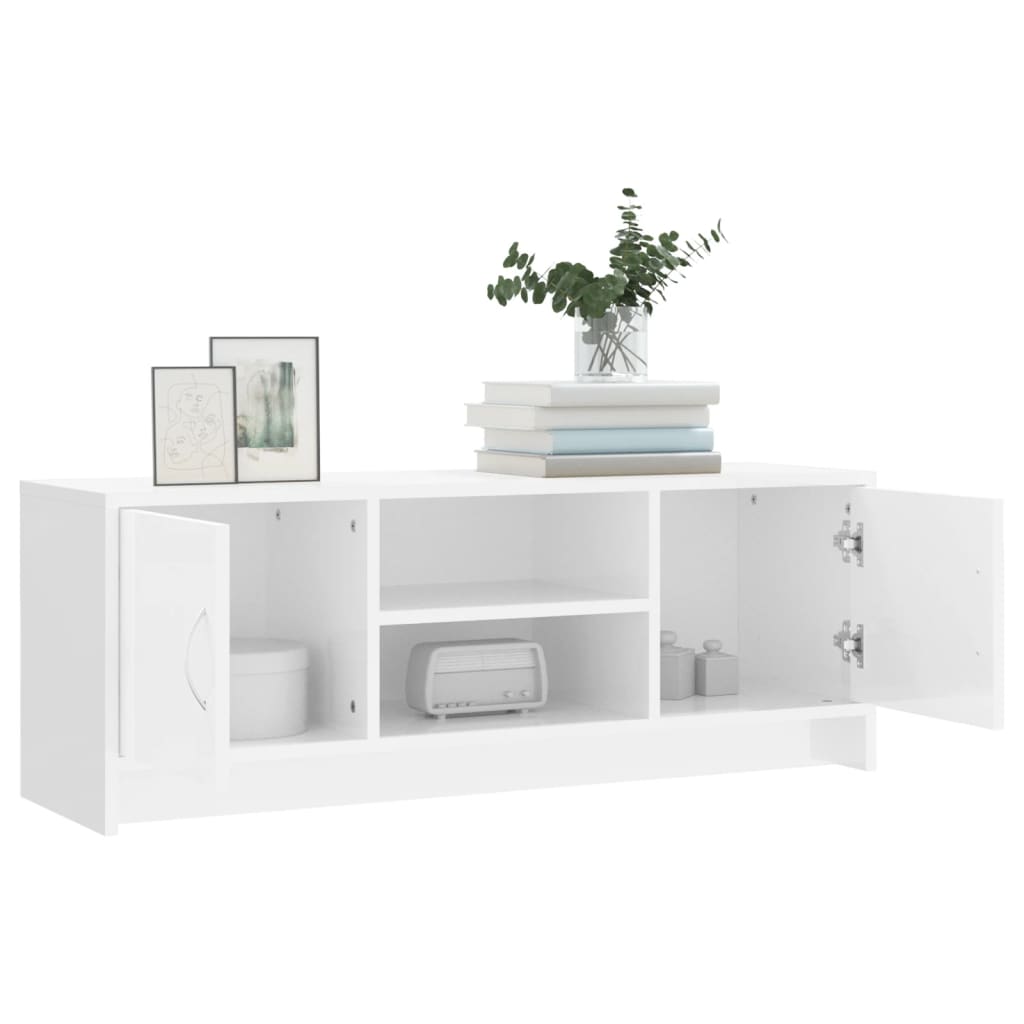 Magasfényű fehér szerelt fa tv-szekrény 102x30x37,5 cm
