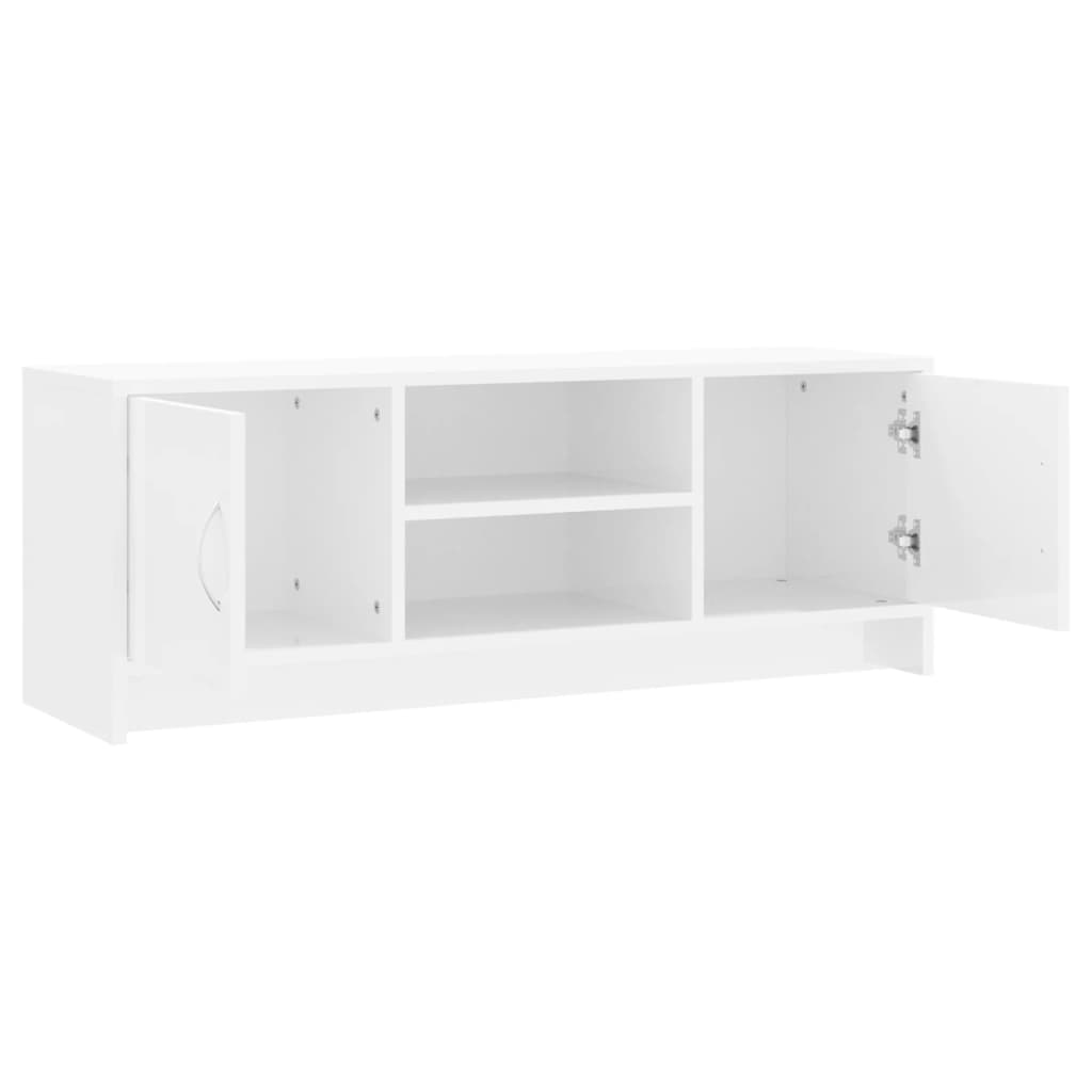 Magasfényű fehér szerelt fa tv-szekrény 102x30x37,5 cm